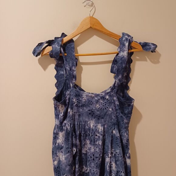 LoveShackFancy Antonella Midi Eyelet Dress in Midnight Navy Blue Hand Dye Size 8 - Picture 11 of 16